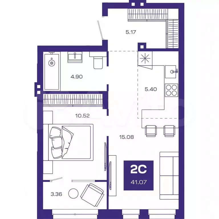 2-к. квартира, 42,7 м, 2/8 эт. - Фото 0