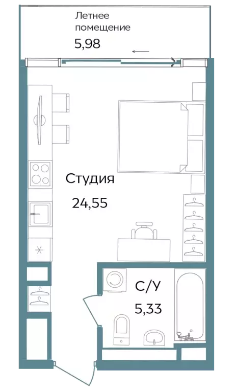 квартира-студия, 35.86 м - Фото 0