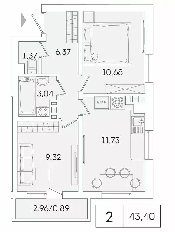 2-комнатная квартира: Мурино, Графская улица, 6к4 (42.7 м) - Фото 0