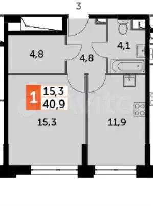 1-к. квартира, 40,9 м, 15/29 эт. - Фото 1