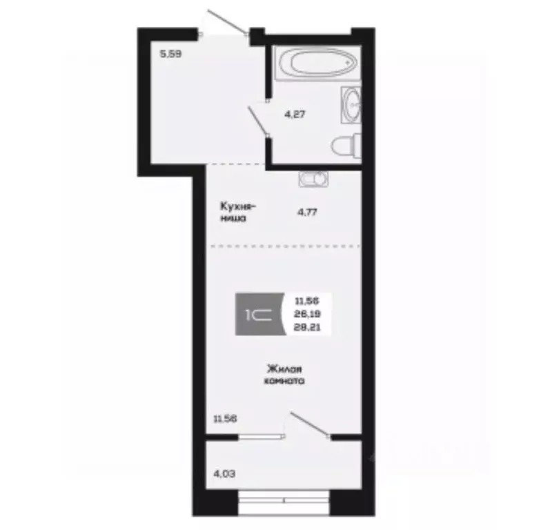 Студия Новосибирская область, Новосибирск ул. Титова, 48 (26.19 м) - Фото 1