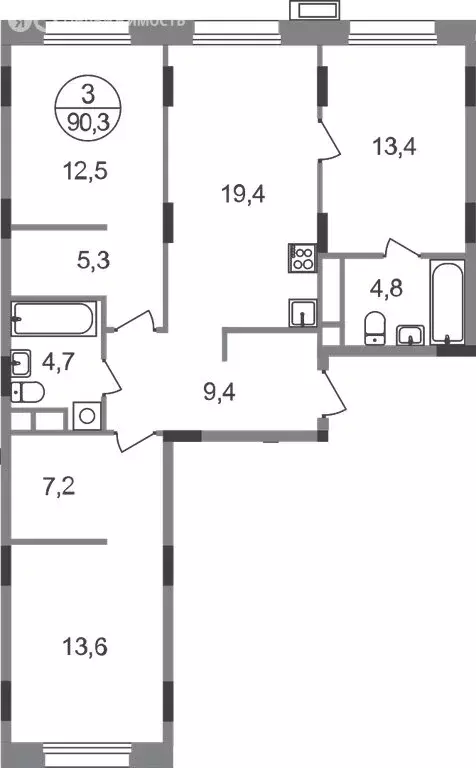 3-комнатная квартира: посёлок городского типа Заречье, жилой комплекс ... - Фото 1