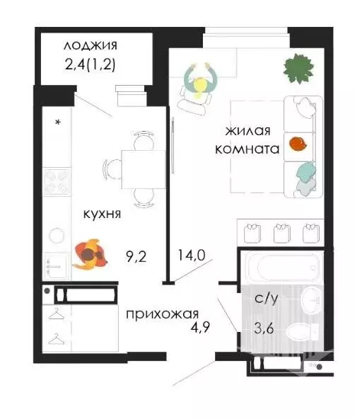 1-комнатная квартира: Пермь, Кузнецкая улица, 43В (33 м) - Фото 0