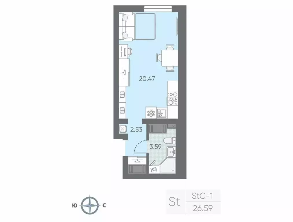Квартира-студия: Санкт-Петербург, улица Маршала Казакова, 21 (25.69 м) - Фото 0