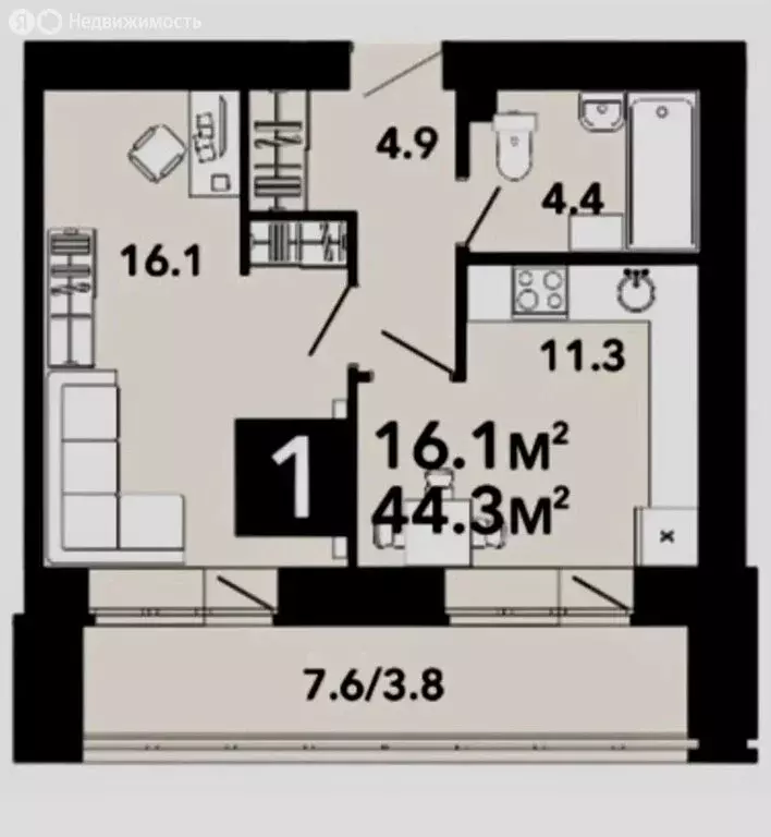 1-комнатная квартира: Пенза, улица Шмидта, 7к1 (44.3 м) - Фото 1