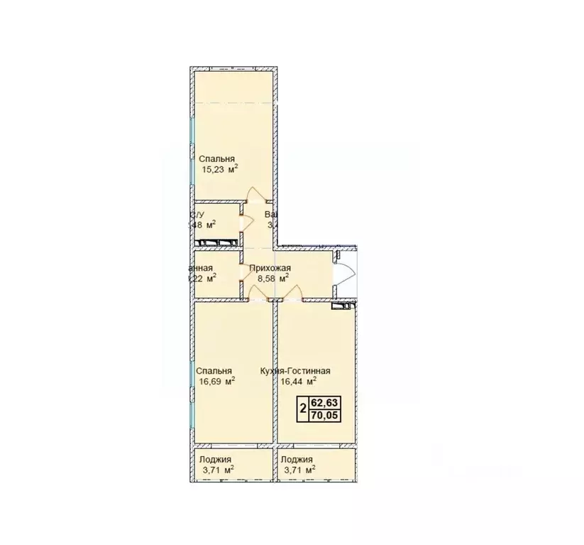 2-к кв. Чеченская республика, Грозный пос. Строителей,  (70.05 м) - Фото 1