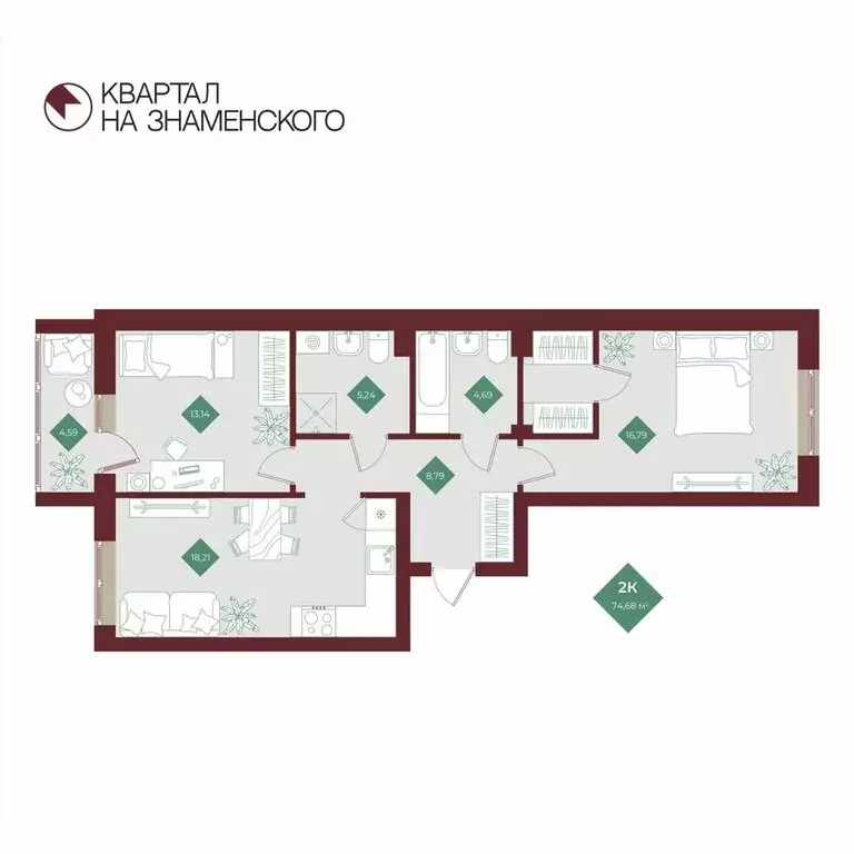 2-комнатная квартира: Тобольск, микрорайон 3Б, 6Бк2 (74.68 м) - Фото 1