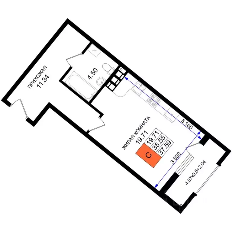 Студия Краснодарский край, Новороссийск 5-я Бригада мкр,  (37.59 м) - Фото 1