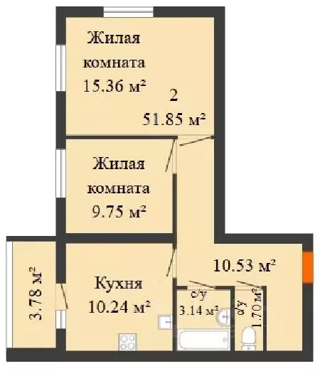 2-к кв. Самарская область, Новокуйбышевск 69-й кв-л,  (51.85 м) - Фото 0