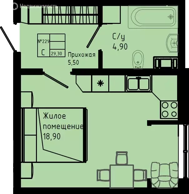 Квартира-студия: Коммунар, Железнодорожная улица, 41к3 (29.3 м) - Фото 1