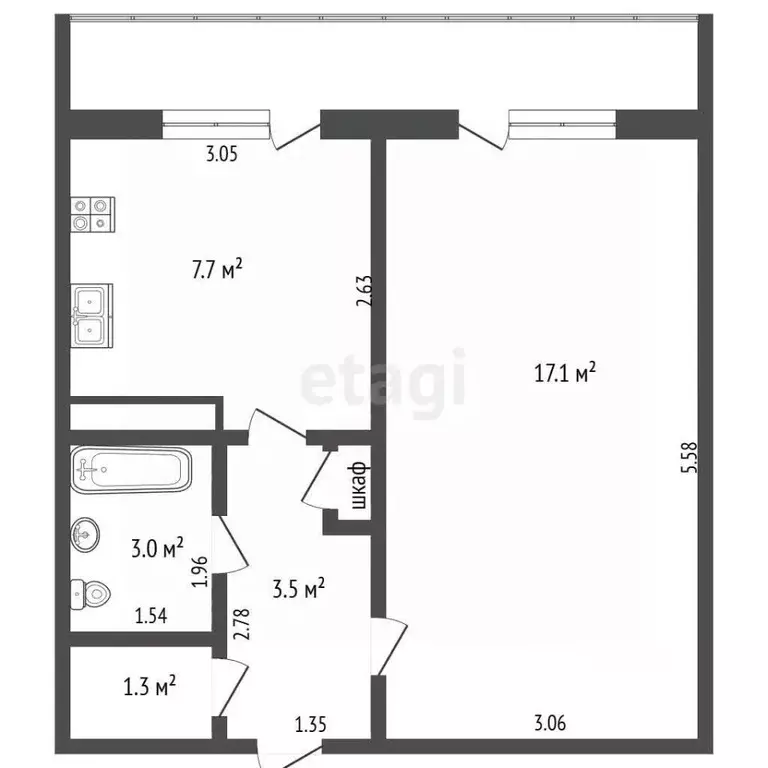 1-к кв. Московская область, Воскресенск городской округ, с. Федино 6 ... - Фото 1