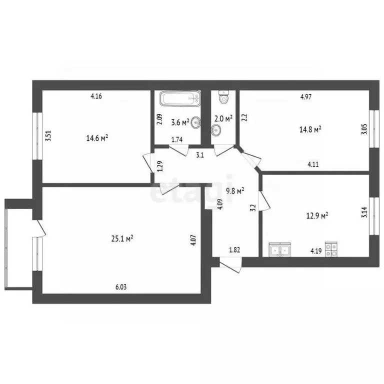 3-к кв. Архангельская область, Котлас просп. Мира, 7 (82.8 м) - Фото 2
