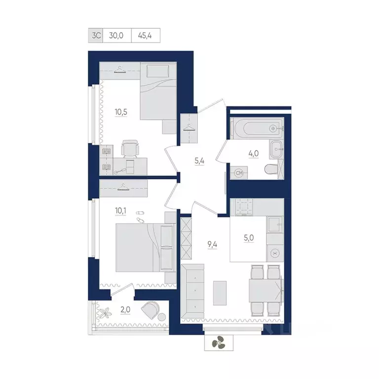 3-к кв. Башкортостан, Уфа ул. Евгения Столярова, 13 (45.4 м) - Фото 1