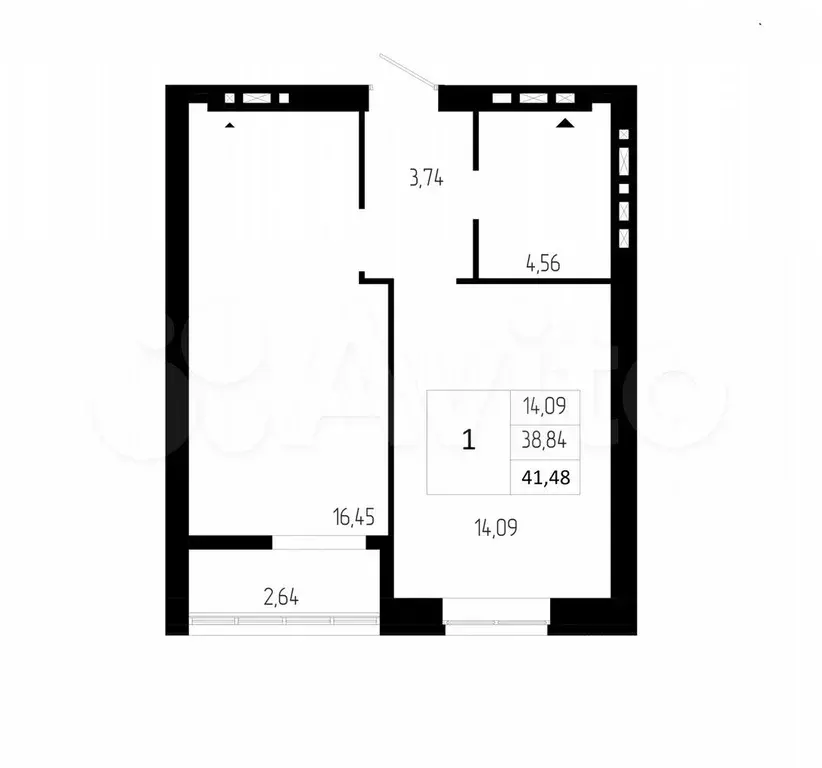 1-к. квартира, 41,5 м, 1/9 эт. - Фото 0