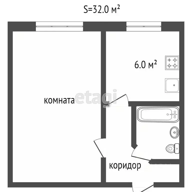 1-к кв. Ростовская область, Ростов-на-Дону ул. Новаторов, 4 (32.0 м) - Фото 1