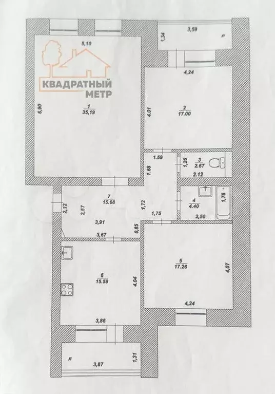 3-к. квартира, 107 м, 5/5 эт. - Фото 0