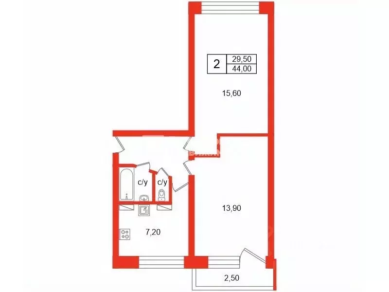 2-к кв. Санкт-Петербург Белградская ул., 46 (44.0 м) - Фото 1