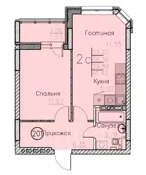 2-к кв. Саратовская область, Энгельс ул. Республики, 45Б (41.42 м) - Фото 0