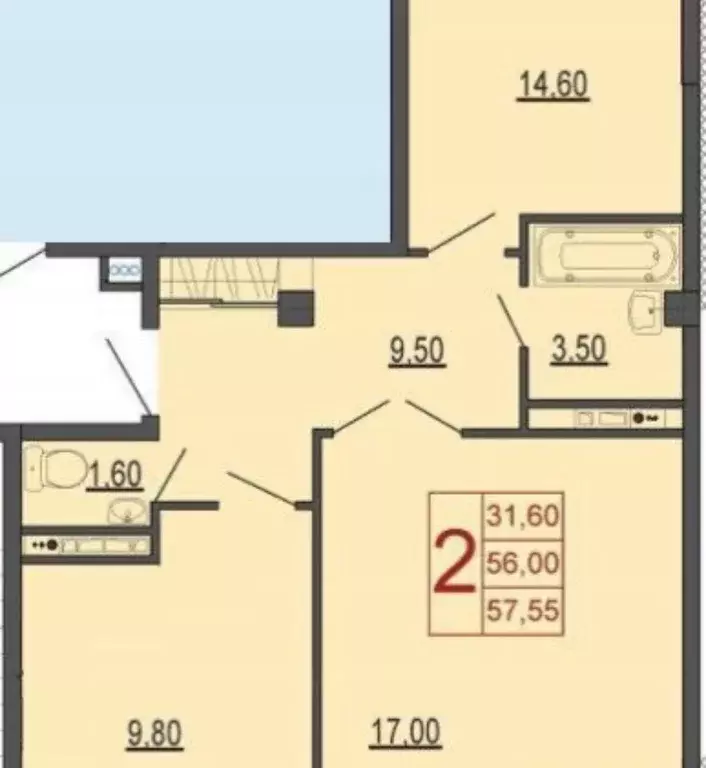 Продаётся 2-к квартира, 57 м - Фото 1