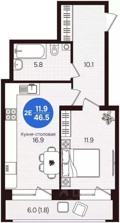 2-к кв. Чувашия, Новочебоксарск ул. 10-й Пятилетки, поз5 (46.5 м) - Фото 2