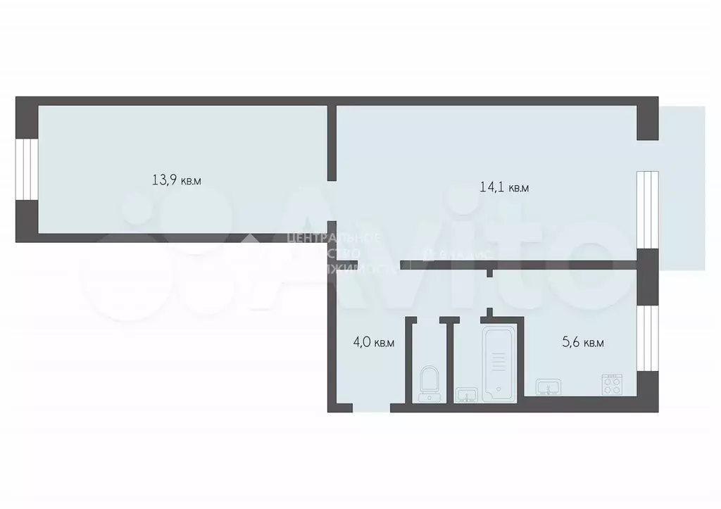 2-к. квартира, 45,7 м, 3/5 эт. - Фото 0