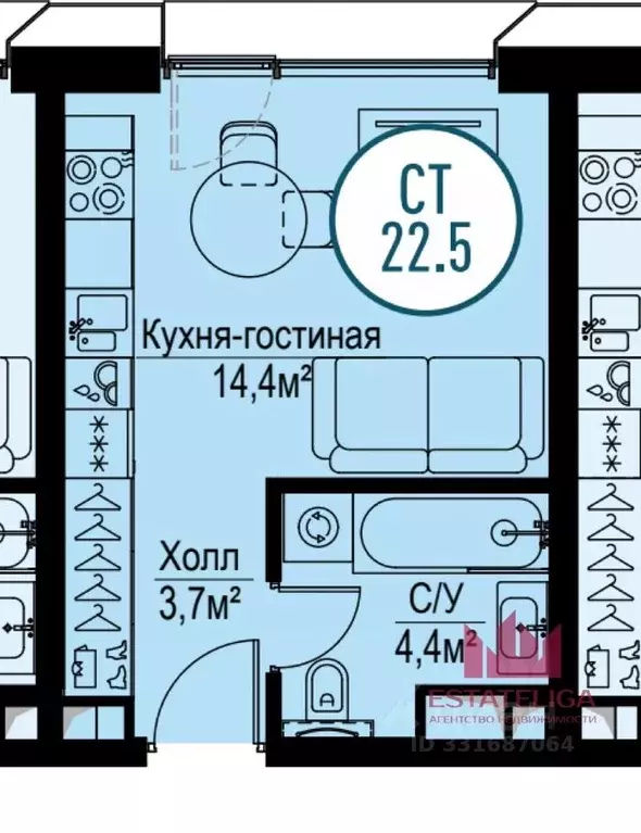 Студия Москва Волгоградский просп., 32/5к3 (23.0 м) - Фото 2