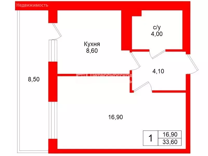 1-комнатная квартира: Санкт-Петербург, Союзный проспект, 4 (33.6 м) - Фото 1