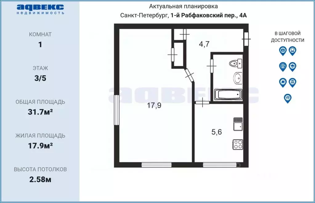 1-к кв. Санкт-Петербург 1-й Рабфаковский пер., 4 (31.7 м) - Фото 2