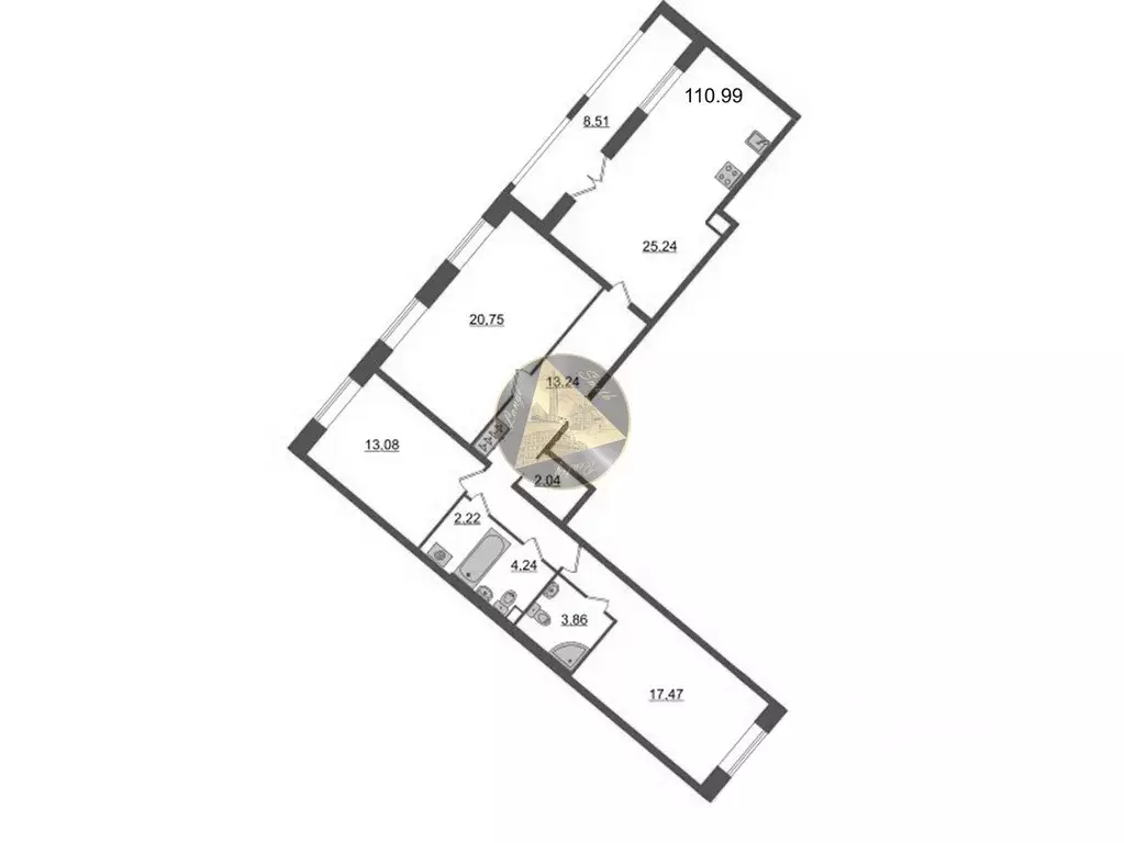 3-к кв. Санкт-Петербург ул. Архивная, 4 (110.99 м) - Фото 2