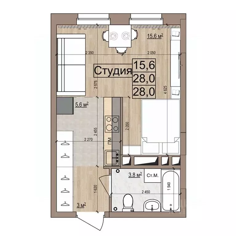 Студия Московская область, Жуковский ул. Гудкова, 6 (28.0 м) - Фото 0