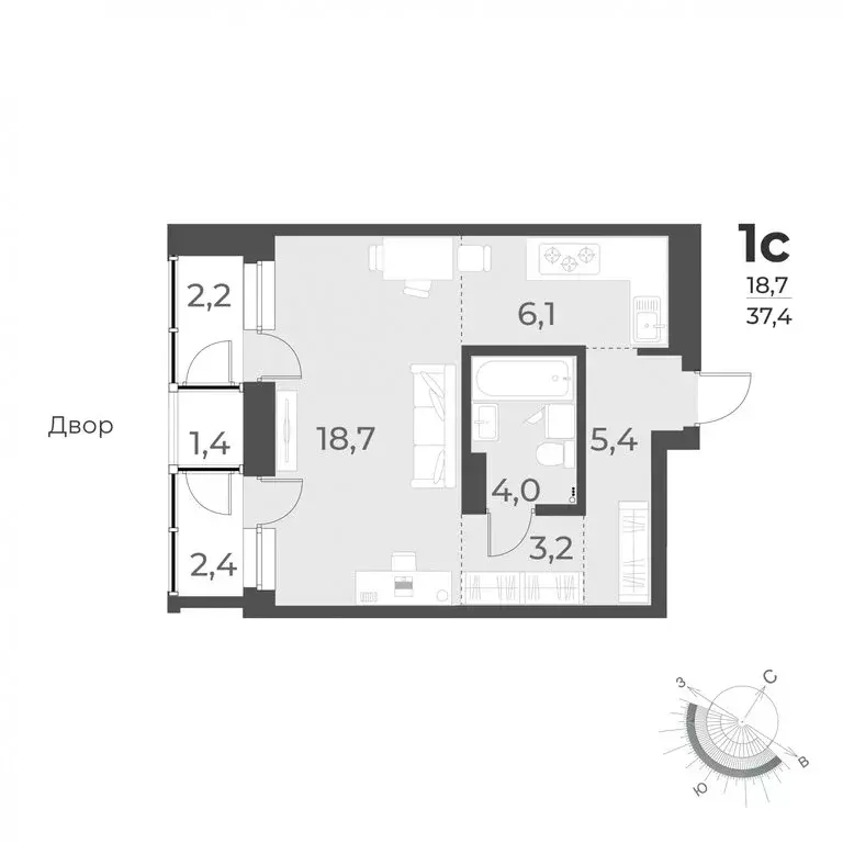 1-комнатная квартира: Новосибирск, улица Аэропорт, 62 (37.4 м) - Фото 0