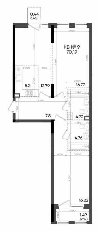 3-комнатная квартира: Казань, улица Аделя Кутуя, 181Ж (70.19 м) - Фото 0