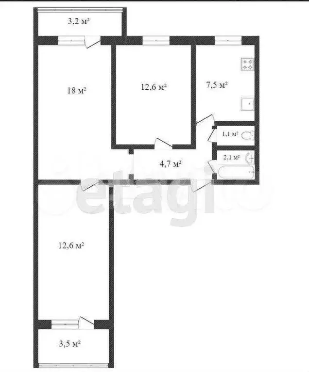 3-к. квартира, 59,9 м, 9/9 эт. - Фото 0