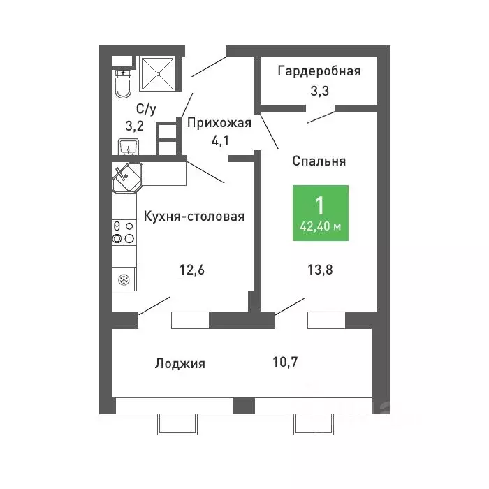 1-к кв. Воронежская область, Воронеж ул. Остужева, 52/5 (42.4 м) - Фото 0