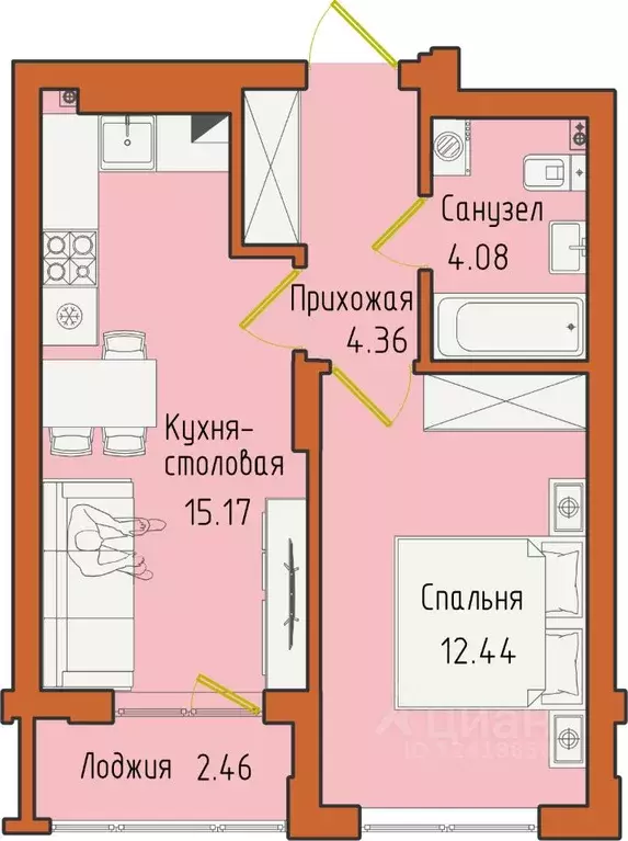 1-к кв. Калининградская область, Светлогорск пос. Отрадное,  (38.51 м) - Фото 0