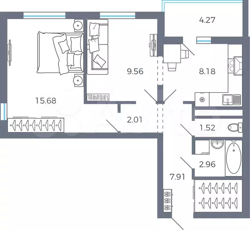 2-к. квартира, 50 м, 6/17 эт. - Фото 0
