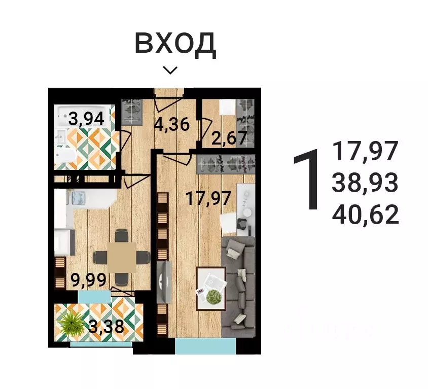 1-к кв. Воронежская область, Воронеж ул. Летчика Демьянова, 1 (39.34 ... - Фото 1