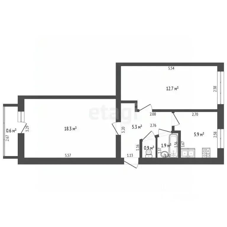 2-к кв. Башкортостан, Стерлитамак Коммунистическая ул., 7 (45.0 м) - Фото 2