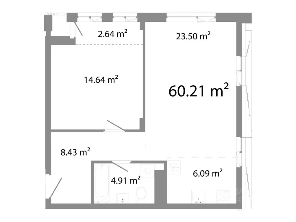 1-к кв. Челябинская область, Челябинск ул. Худякова, 18/2 (60.21 м) - Фото 0