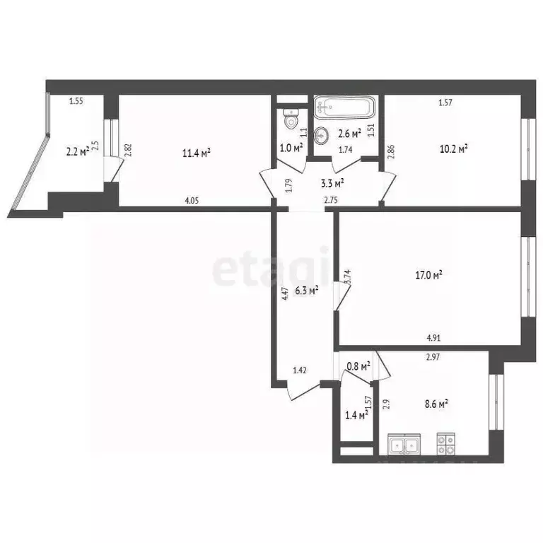 3-к кв. Калининградская область, Калининград Черниговская ул., 33Б ... - Фото 2