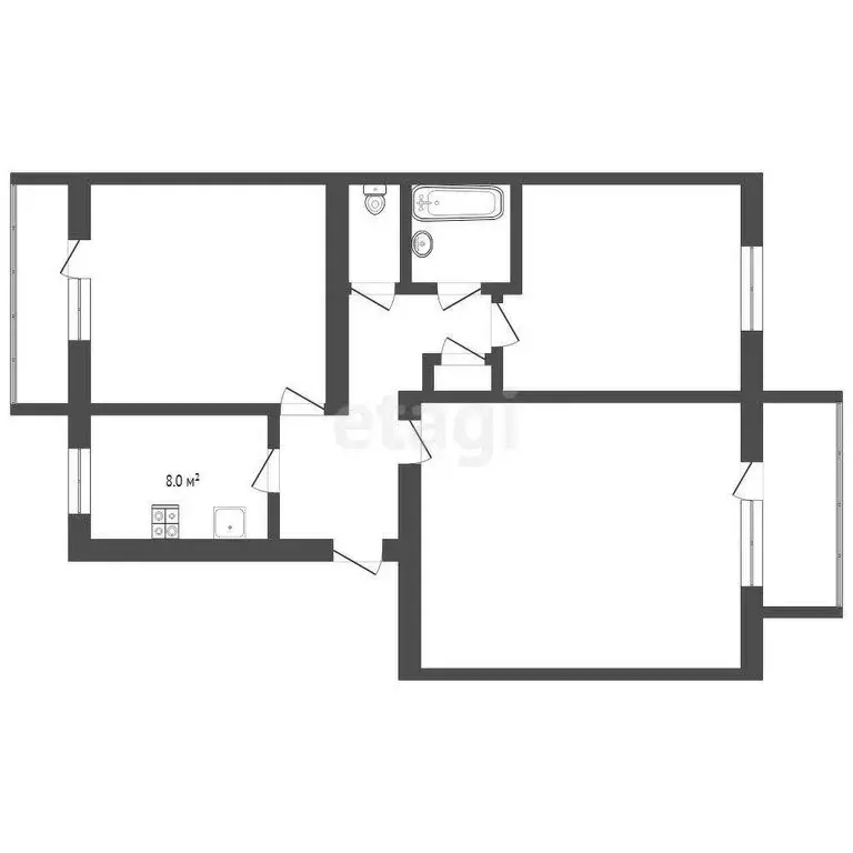 3-комнатная квартира: Тюмень, Новосибирская улица, 34 (62 м) - Фото 1