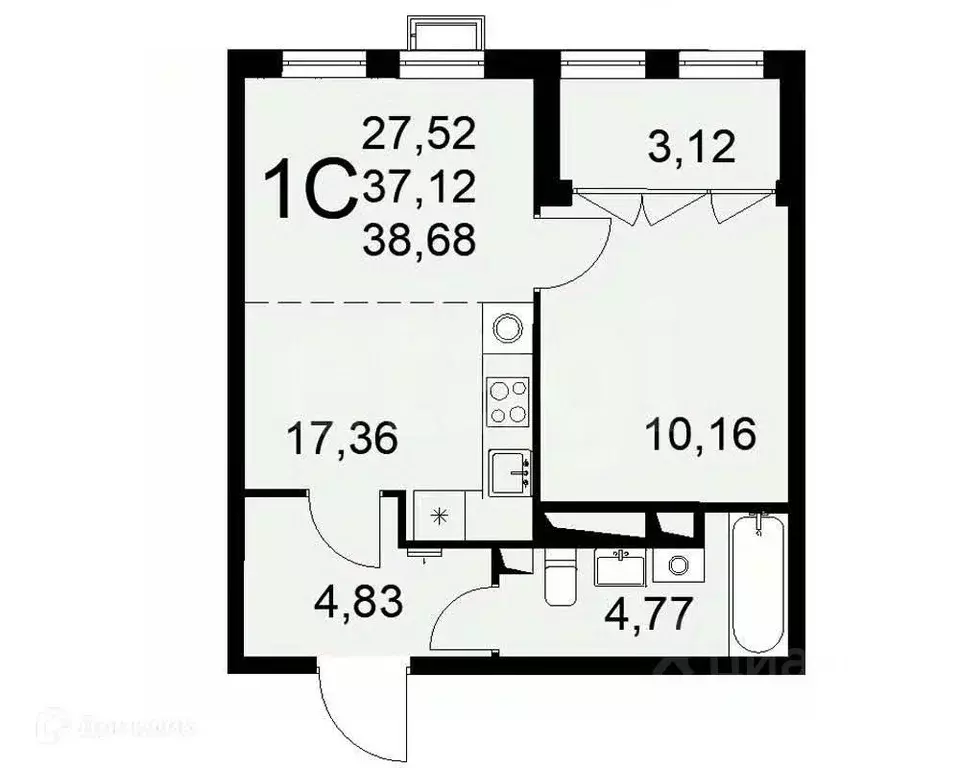 1-к кв. Тульская область, Тула ул. Федора Смирнова, 2к1 (38.7 м) - Фото 2