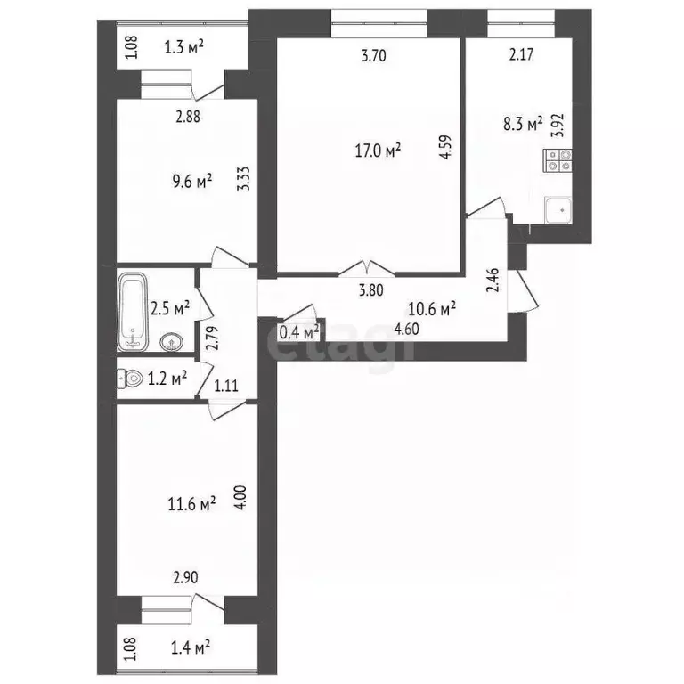 3-к кв. Башкортостан, Стерлитамак ул. Сакко и Ванцетти, 63 (61.2 м) - Фото 2