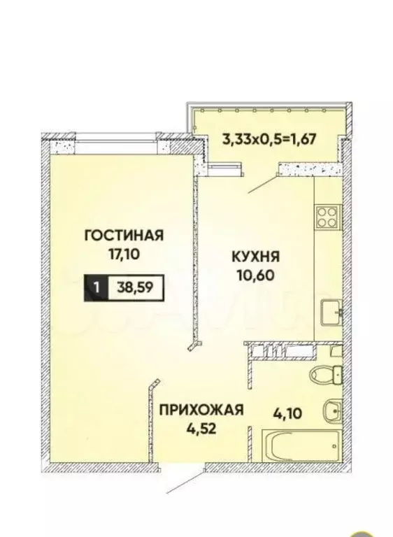 1-комнатная квартира: Краснодар, улица Григория Булгакова, 8к1 (40.2 ... - Фото 0