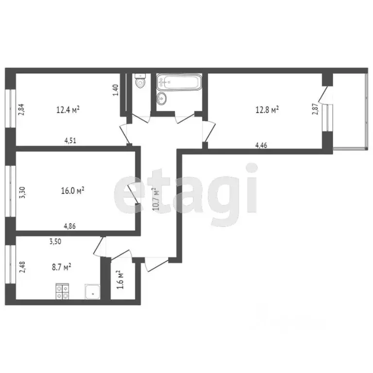 3-к кв. Татарстан, Набережные Челны просп. Раиса Беляева, 54 (68.0 м) - Фото 2