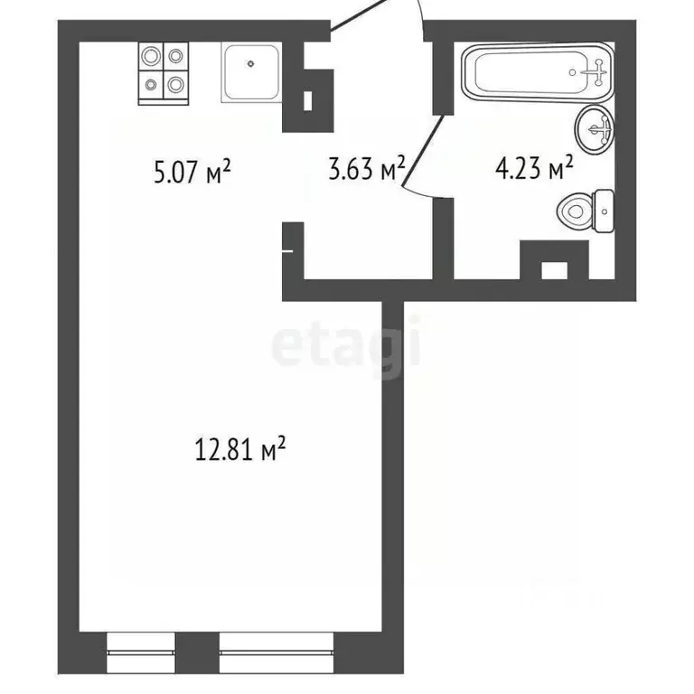 Студия Тюменская область, Тюмень ул. Тимофея Чаркова, 87 (25.7 м) - Фото 2