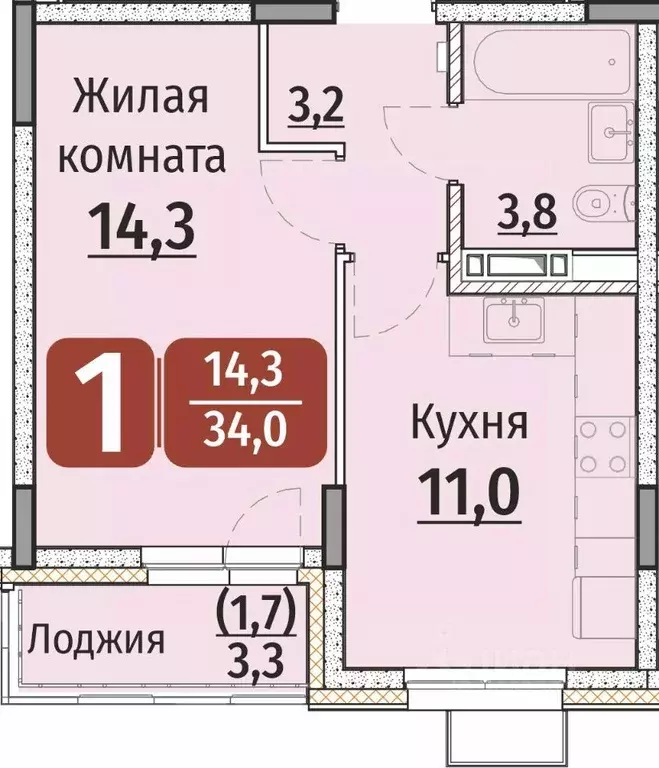 1-к кв. Чувашия, Чебоксары ул. Энергетиков, поз7 (34.0 м) - Фото 0