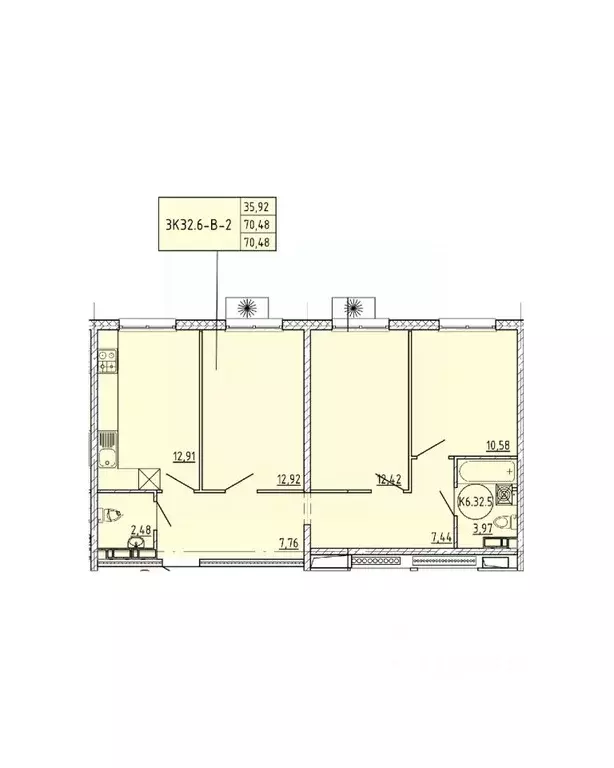 3-к кв. Пензенская область, Пенза Побочинская ул., с9 (70.48 м) - Фото 0