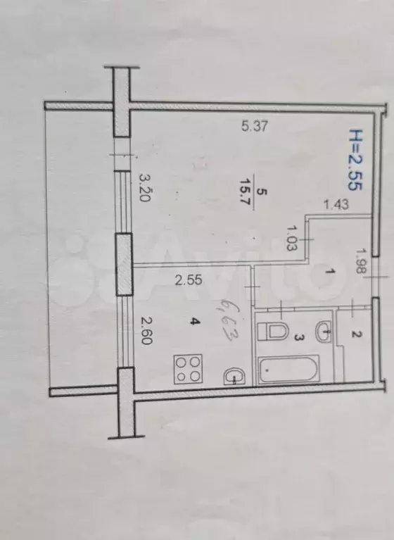 1-к. квартира, 31 м, 4/5 эт. - Фото 0