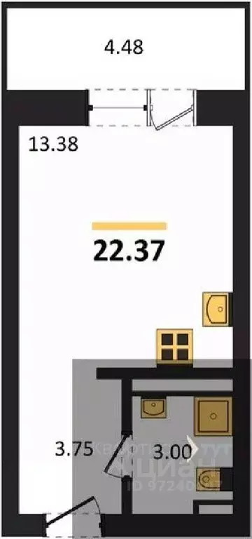 Студия Воронежская область, Воронеж Транспортная ул., 58 (22.37 м) - Фото 0